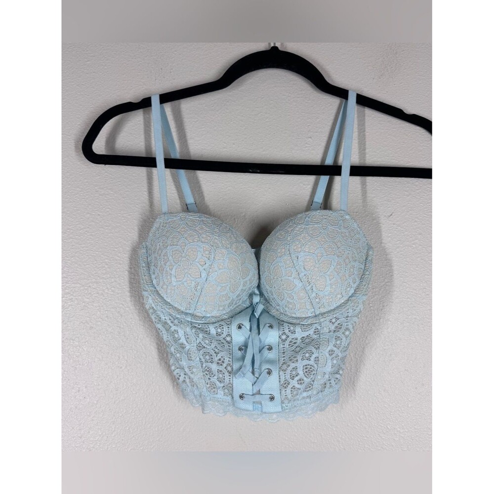 Victoria's Secret Dream Angel Push Up Bustier Bra Blue Lace Up Women’s 32D